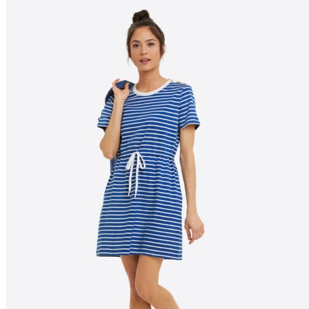 Draper James Tie Waist T-Shirt Dress in Blue Nautical Stripe